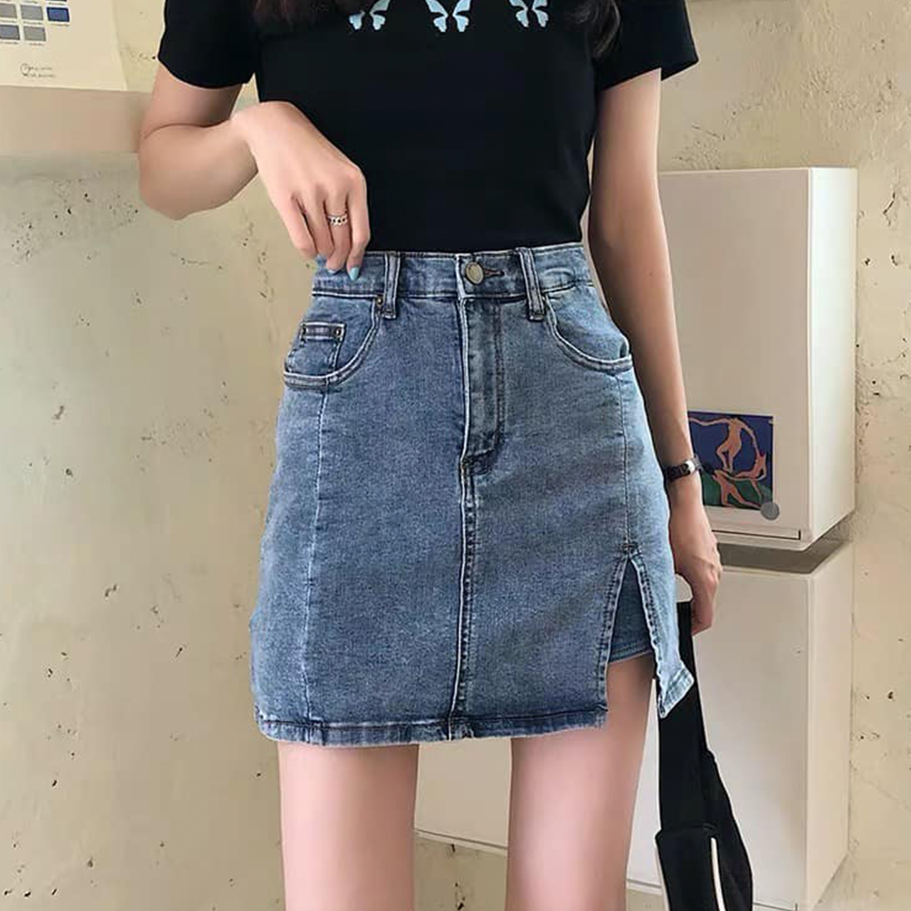High Waisted Denim Skort