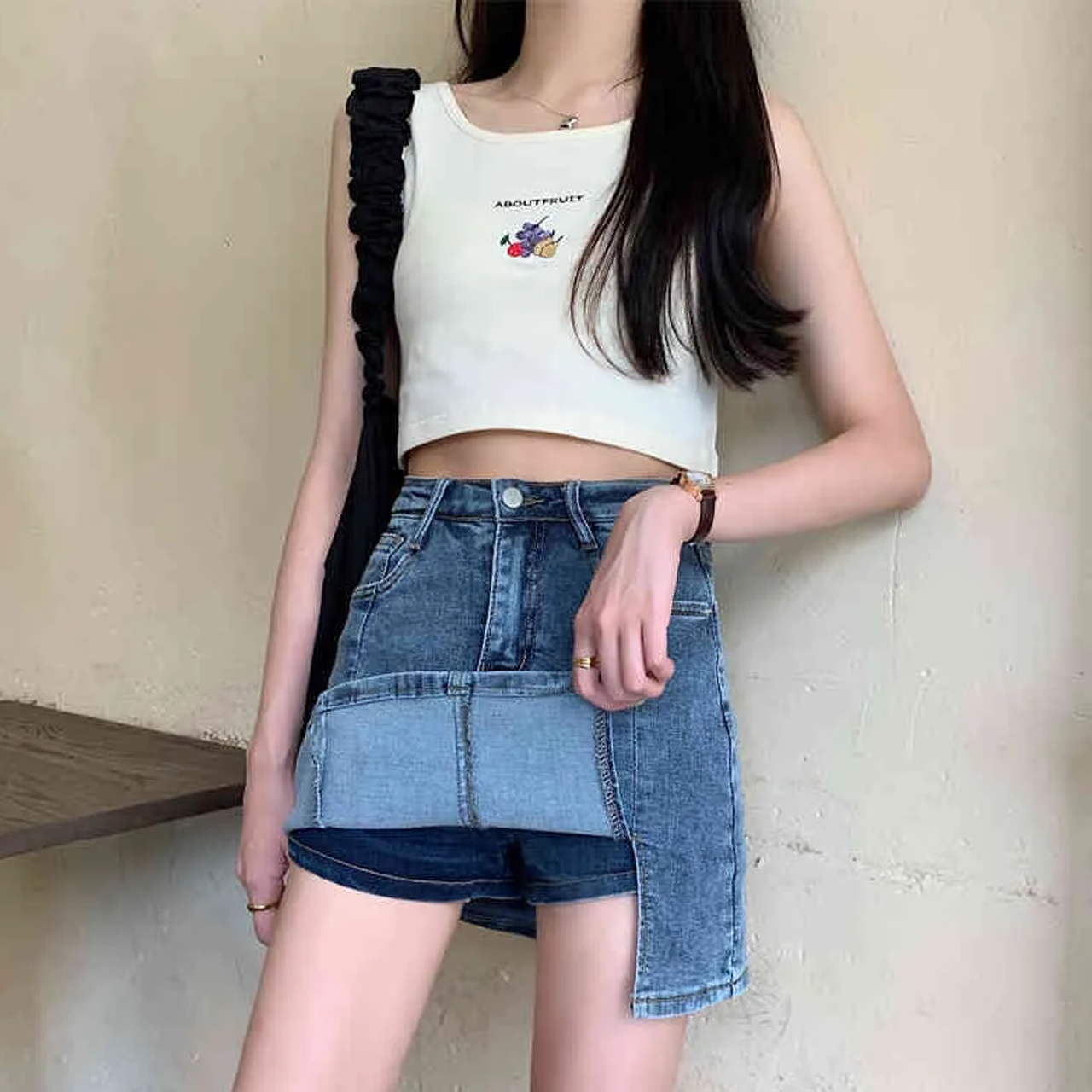 High Waisted Denim Skort