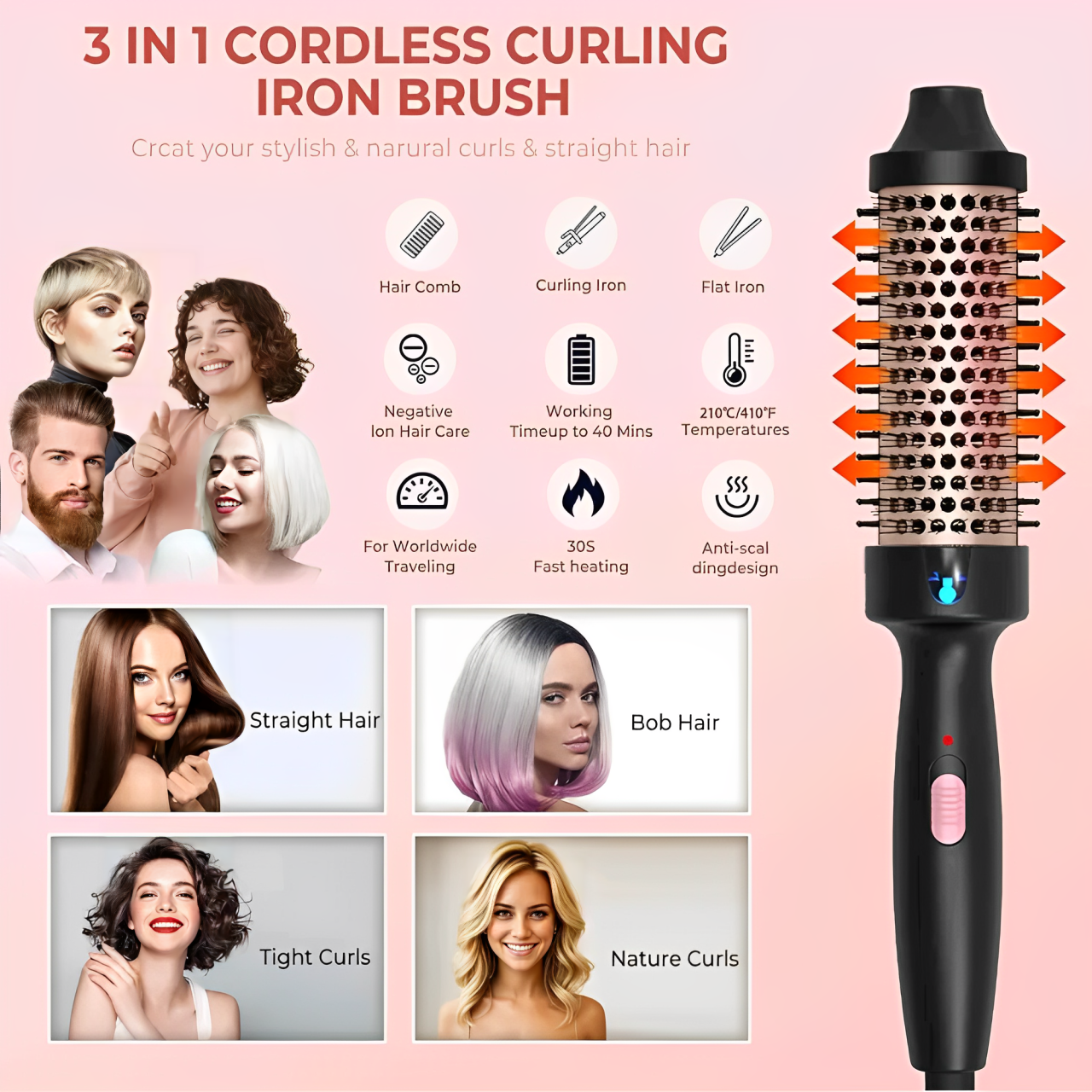 Negative Ion Thermal Curling Brush 1.5 Inch