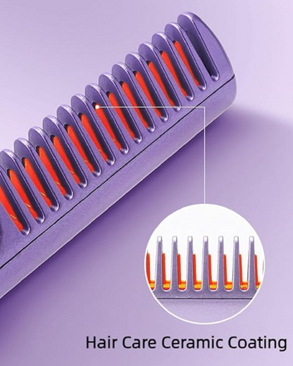 Closeup of a purple electric comb highlighting the ceramic coating