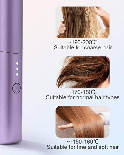 Purple electric comb next to images of women's hair